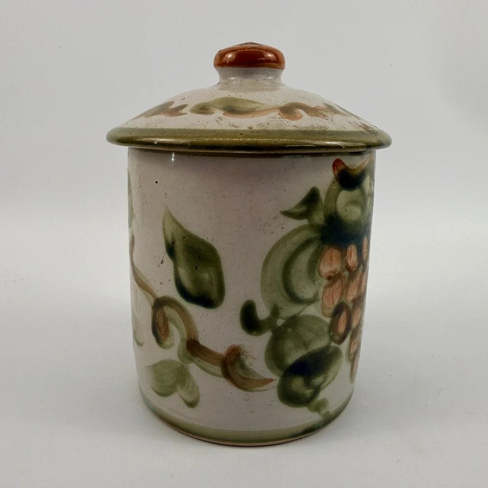 Louisville Stoneware Hand Painted Fruit Covered Canister Crock Kentucky USA